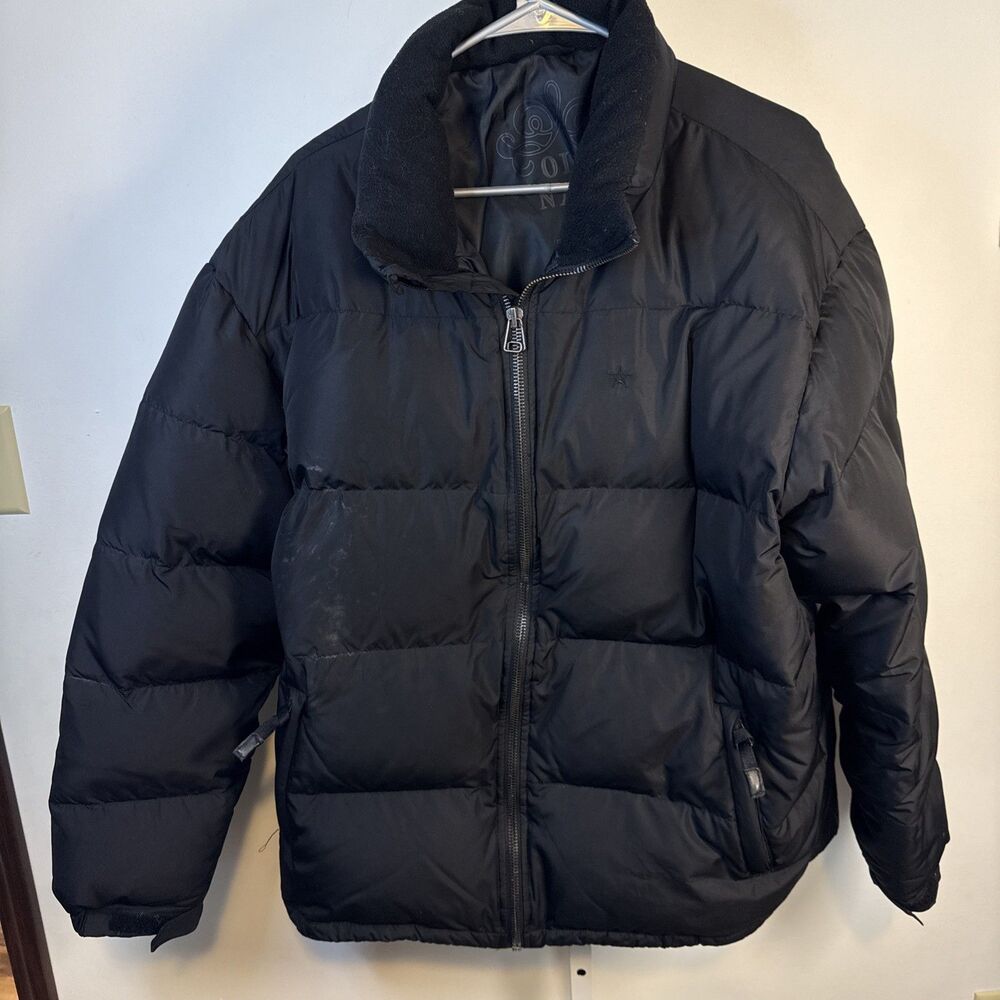 Old Navy Down Puffer Full Zip Winter Jacket Mens XL Black Exc Cond Fleece Collar